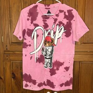 Launder Women’s Pink Graphic Tie Dye T-Shirt with Bear Design Size Small